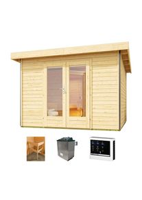 Konifera , Saunahaus »Maiko 1 SET A«, naturbelassen, mit Ofen 9 kW ext. Steuerung , natur