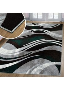 my home , Teppich »Joas« rechteckig 9 mm Höhe besonders weicher Kurzflor in modernem Wellen Muster, leichter Glanz , dunkelgrün , Obermaterial:...