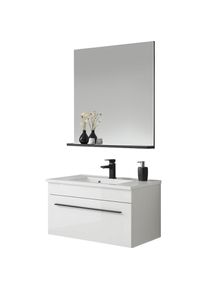 Inosign , Badmöbel-Set »Cantara, Bad im modernen Design, 2-teiliges Badezimmer«, (Set, 2 St.), Waschtisch und Spiegel, in Weiß Hochglanz, viel...