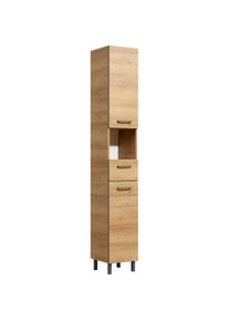Saphir, Hochschrank &raquo;Quickset 919 Badschrank, 30 cm breit, 2 T&uuml;ren, Nische, 1 Schublade&laquo; Badezimmer-Hochschrank inkl. T&uuml;rd&auml;mpfer, Griffe in Grau, 
