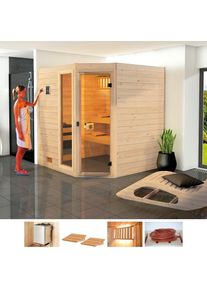 Weka , Sauna »L_ars Trend Eck 2«, 9 kW Ofen mit int. Steuerung , natur