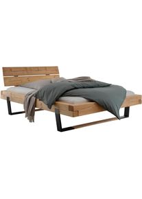 Home Affaire , Massivholzbett »Ultima Balkenbett Doppelbett, Füße Metallkufe mit Holzelement«, (hohe Belastbarkeit: 200kg je Seite),...