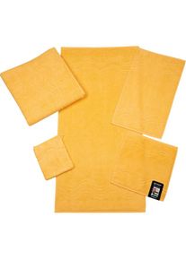 Ross , Waschhandschuh »Cashmere feeling«, (Packung, 6 St.), mit Wellen-Bordüre , ginster , B/L: 16 cm x 22 cm