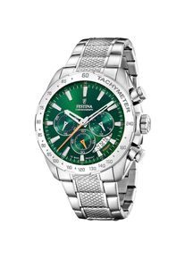Festina, Damen, Chronograph &raquo;Timeless Chronograph&laquo; Armbanduhr, Quarzuhr, Herrenuhr, Stoppfunktion, Edelstahlarmband, silberfarben-gr&uuml;n, silberfarben-