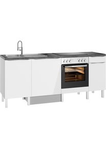 Optifit, K&uuml;che &raquo;Lilly2&laquo; Breite 210 cm, wahlweise mit E-Ger&auml;ten, K&uuml;che: wei&szlig; + Front: wei&szlig; lackiert + Korpus: wei&szlig; + Arbeitsplatte: Black Stone, B/H/T: