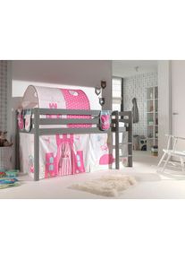 Vipack , Hochbett »Pino, Spielbett massiv Kiefer, stabil gebaut, 3 Korpusfarben zur Wahl«, (inkl. Rolllattenrost, Leiter und Absturzschutz, mit...