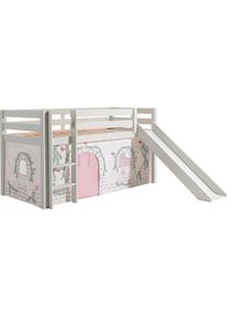Vipack , Hochbett »Pino, Spielbett massiv Kiefer, stabil gebaut, 3 Korpusfarben zur Wahl«, (inkl. Rolllattenrost, Leiter und Absturzschutz, mit...