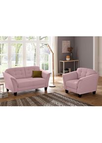 Home Affaire, Sessel &raquo;Trondheim&laquo; mit Federkern, Knopfheftung im R&uuml;cken, F&uuml;&szlig;e Buche, altrosa, Flachgewebe (100% Polyester);Luxus-Microfaser (90% 