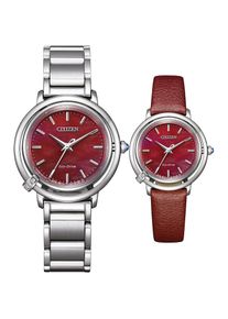 Citizen , Solaruhr, (Set, 2 tlg., mit Wechselband aus veganer Lederalternative (Apfel), Armbanduhr, Damenuhr, Diamanten, Saphirglas,...