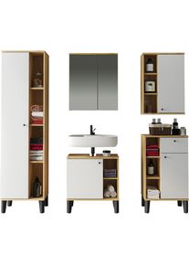 Inosign , Badmöbel-Set »OSLO, Bad im skandinavischen Design, 5-teiliges Badezimmer«, (Set, 5 St.), Badschränke und Spiegel, in zwei Farben...