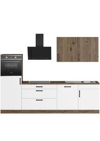 Wiho-Küchen wiho Küchen , Küchenzeile »Elba« wahlweise mit Hanseatic E-Geräten, Breite 280 cm , Küche: weiß + Korpus: Halifax eichefarben Braun +...
