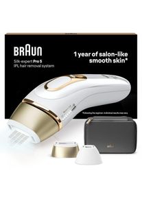 Braun , IPL-Haarentferner »Silk·expert Pro 5 PL5140«, pro Minute bis zu 125 Lichtimpulse, 2 Aufsätze, mit Aufbewahrungstasche , weiß/gold , Mit 5...