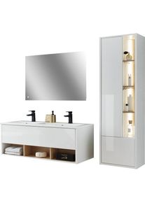 Places of Style , Badmöbel-Set »Studio Line, Bad im modernen Design, 3-teiliges Badezimmer«, (3 St.), Schrank, Waschtisch und Spiegel, in zwei...