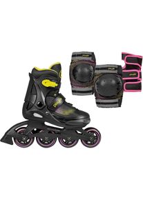 Playlife , Inlineskates »Joker«, mit Schutz Set bestehend aus Knie-, Ellenbogen-, Handgelenkschützern , gelb/pink/schwarz