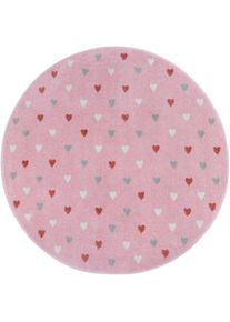Hanse Home, Kinderteppich &raquo;Adventures Little Hearts&laquo; rund 7 mm H&ouml;he Spielteppich, fest, Kinderzimmer, Kurzflor, Spielunterlage, Rosa,Multifarben, 