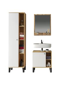 Inosign , Badmöbel-Set »OSLO, Bad im skandinavischen Design«, (Set, 3 St.), Badschränke und Spiegel, in zwei Farben verfügbar, viel Stauraum ,...