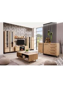 Inosign, Highboard &raquo;Sardinia&laquo; Vitrine, Breite 84cm, Artisan Eiche/schwarz, Spanplatte, B/H/T: 84,5 cm x 193,5 cm x 35 cm, Artisan Eiche/schwarz