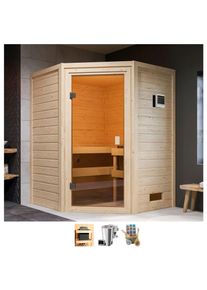 Welltime , Sauna »Anni«, 3,6-kW-Bio-Plug & Play Ofen mit ext. Steuerung , naturbelassen