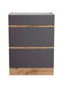 KOCHSTATION, Kochfeldumbauschrank &raquo;KS-Riesa&laquo; Breite 60 cm, MDF-Fronten, Matt grau, Holzwerkstoff, wotaneiche -B/H/T: 60 cm x 82 cm x 60 cm, Matt grau