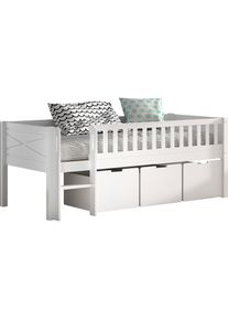 Vipack , Spielbett »Scott mit niedriger Einstiegshöhe, inkl. Leiter und Rolllattenrost«, in Kiefer massiv, weiß 90x200 cm, wahlweise ohne und mit...