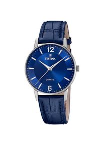 Festina, Herren, Quarzuhr Armbanduhr, Herrenuhr, Lederarmband, analog, blau-blau, blau-blau, Klassische Herrenarmbanduhr