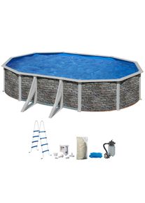 my POOL BWT , Ovalpool, (Set, 5 tlg.), in moderner Steinoptik, Höhe 132 cm, verschiedene Größen , grau , B/H/L: Breite 375 cm x Höhe 132 cm x Länge...