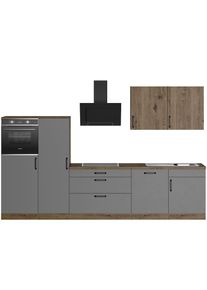 Wiho-Küchen wiho Küchen , Küchenzeile »Elba« wahlweise mit Hanseatic E-Geräten, Breite 330 cm , Küche: grau + Korpus: Halifax eichefarben Braun +...