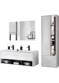 Places of Style , Badmöbel-Set »Studio Line, Bad im modernen Design, 3-teiliges Badezimmer«, (3 St.), Schrank, Waschtisch und Spiegel, in zwei...