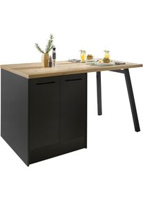 BASIC by Balculina, K&uuml;cheninsel &raquo;Turin&laquo; Breite 150cm, K&uuml;che: schwarz + Korpus: schwarz matt woodprint + Arbeitsplatte: artisan eichefarben, B/H/T: 150