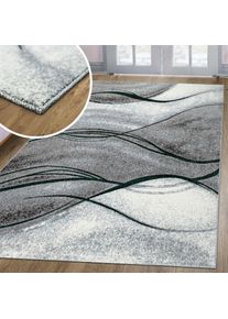 my home , Teppich »Tritom« rechteckig 9 mm Höhe mit besonders weichem Flor, Kurzflor, modernes Wellen Muster , dunkelgrün , Obermaterial: 100%...