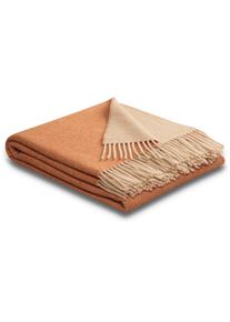 Biederlack, Plaid &raquo;teal-green&laquo; im Doubleface-Look, orange/sand, Kaschmir, Wolle, B/L: 130 cm x 170 cm, orange/sand