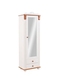 Home Affaire , Garderobenschrank »Adele«, mit Spiegel, Breite 63 cm, mit 2 Schubladen, aus massiver Kiefer, FSC , weiß/kirschbaumfarben