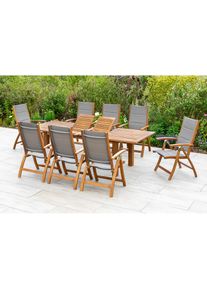 Merxx , Garten-Essgruppe »Acapulco«, (9 tlg.), 8 Klappsessel, ausziehbarer Tisch , grau + braun