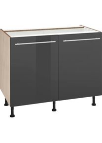 Optifit, Unterschrank &raquo;Bern&laquo; 100 cm breit, mit 2 T&uuml;ren, mit h&ouml;henverstellbaren F&uuml;&szlig;en, grau Hochglanz/akaziefarben, B/H/T: 100 cm x 87 cm x 58,4 cm, 
