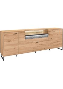 set one by Musterring, TV-Schrank &raquo;Deltona&laquo; inkl. LED-Beleuchtung, Metallkufe, Sandstein-Zierelement, B229 x H83cm, braun, Spanplatte, Eiche Artisan -