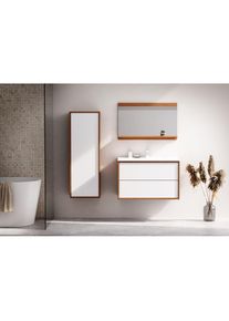 Welltime , Waschtisch »Waschbeckenunterschrank Line mit Waschbecken, Badmöbel, zwei Schubladen«, Badschrank mit Waschbecken, Push to open, Maße...