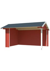 Lasita Maja , Gartenhaus »Unterstand/Lounge San Diego«, Unterstand / Lounge 34mm, Fundamentmass 4250x3000, Schwedenrot , schwedenrot