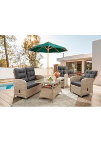 Destiny , Gartenlounge-Set »MERANO«, (11 tlg., 1x 2er Sofa, 2x Sessel, 1x Tisch, inkl. Auflagen), Aluminium, Polyrattan , natur meliert