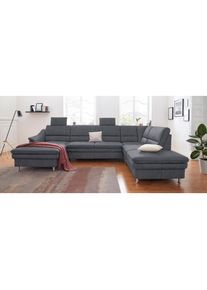 Sit & More sit&more , Wohnlandschaft »Cardoso U-Form«, mit Federkern und Kopfstützen, mit Bettfunktion und Relaxfunktion , dunkelgrau