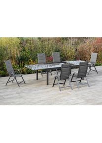 Merxx , Garten-Essgruppe »Taviano«, (Set, 7 tlg.), 6 Klappsessel, 5-fach verstellbar, Ausziehtisch , anthrazit + anthrazit + grafit
