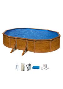 my POOL BWT , Ovalpool, (Set, 5 tlg.), in moderner Holzoptik, Tiefe 132 cm, verschiedene Größen , braun , B/H/L: Breite 375 cm x Höhe 132 cm x...
