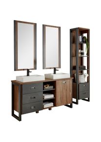 Home Affaire , Badmöbel-Set »Detroit, Bad im Industrialdesign, 3-teiliges Badezimmer«, (Set, 4 St.), Waschtisch, Regal & Spiegel, inkl. zwei...