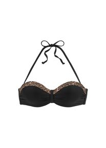 Lascana , Bügel-Bandeau-Bikini-Top »Adele«, mit trendigen Details , schwarz-leo , Cup E , 36 -Cup E , 36 , Moderne Leo-Details