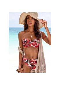 Lascana , Bügel-Bandeau-Bikini-Top »Ava«, im tropischen Design , rot bedruckt , Cup D , 36 -Cup D , 36 , Tropischer Print