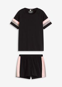 bonprix Mujer, Pijama corto de algodón puro, negro, 52/54