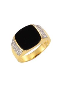 Firetti, Damen, Fingerring &raquo;Schmuck Geschenk Silber 925 Herrenring Siegelring Achat&laquo; mit Achat, Zirkonia (synth.), gelbgoldfarben-schwarz-kristallwei&szlig;