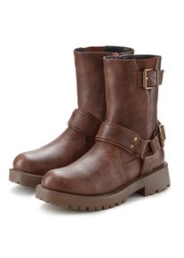 Lascana, Damen, Bikerboots mit trendigen Zierschnallen, Stiefel, Stiefelette, braun, 41, braun, Stiefel im angesagten Biker-Look