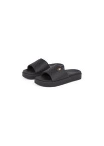 Tommy Hilfiger , Pantolette »PLATFORM MONOGRAM POOLSLIDE«, Plateau, Sommerschuh, Badeschuh, Bequemschuh mit TH-Allover-Print , schwarz , 42 , 42 ,...