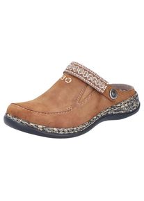 Rieker , Clog, Sabot, Schlupfschuh, Schlappen mit kleinem Stretcheinsatz , hellbraun , 42 , 42 , Clog mit dekorativem Klettriegel
