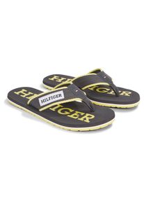 Tommy Hilfiger , Zehentrenner »PATCH HILFIGER BEACH SANDAL«, Sommerschuh, Schlappen, Poolslides, Badeschuh, mit Logoschriftzug , grau-gelb , 44 ,...